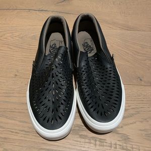 Black leather cut out vans